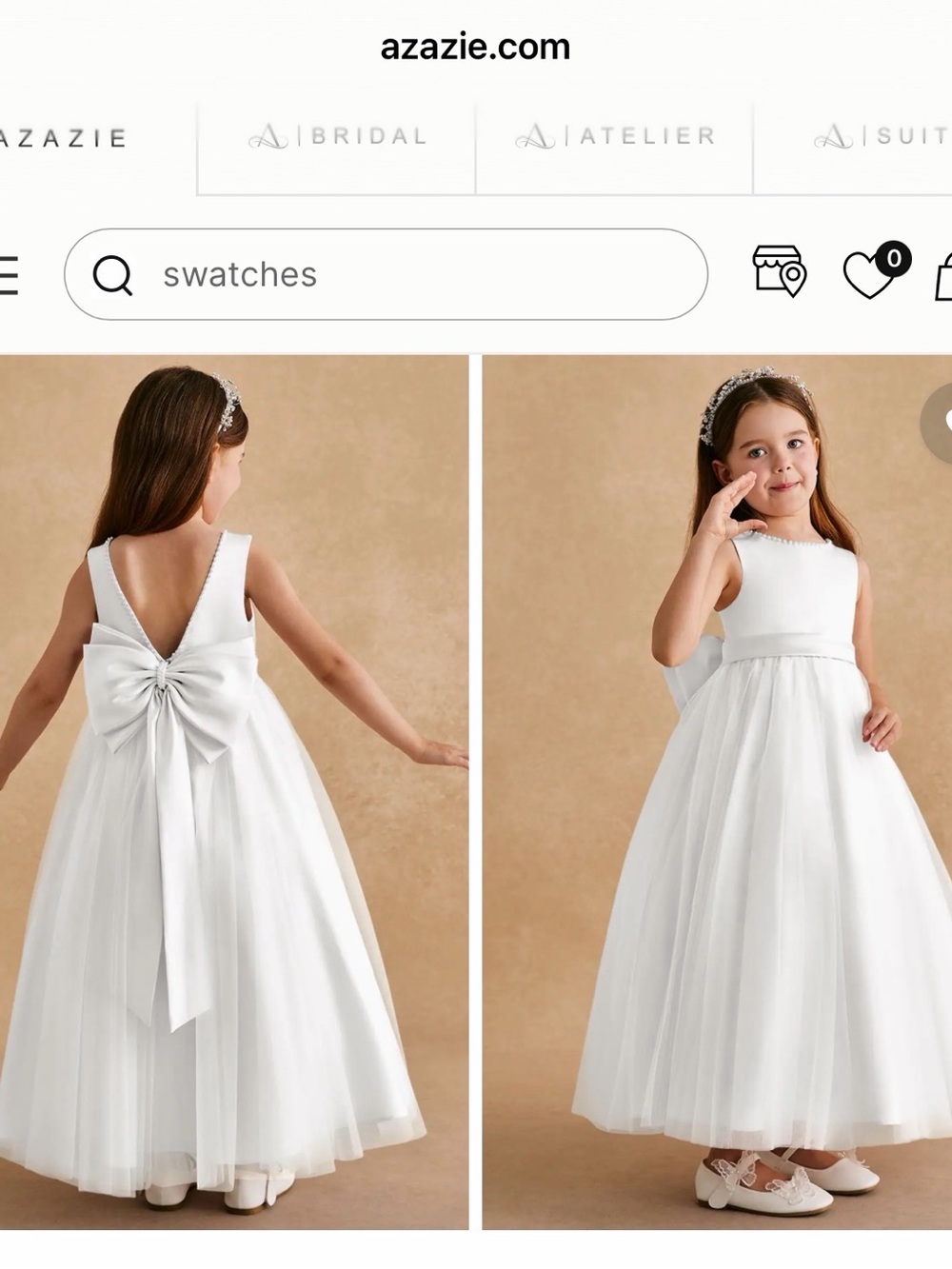 Azazie White Tulle Flower Girl Dress with Bow Back